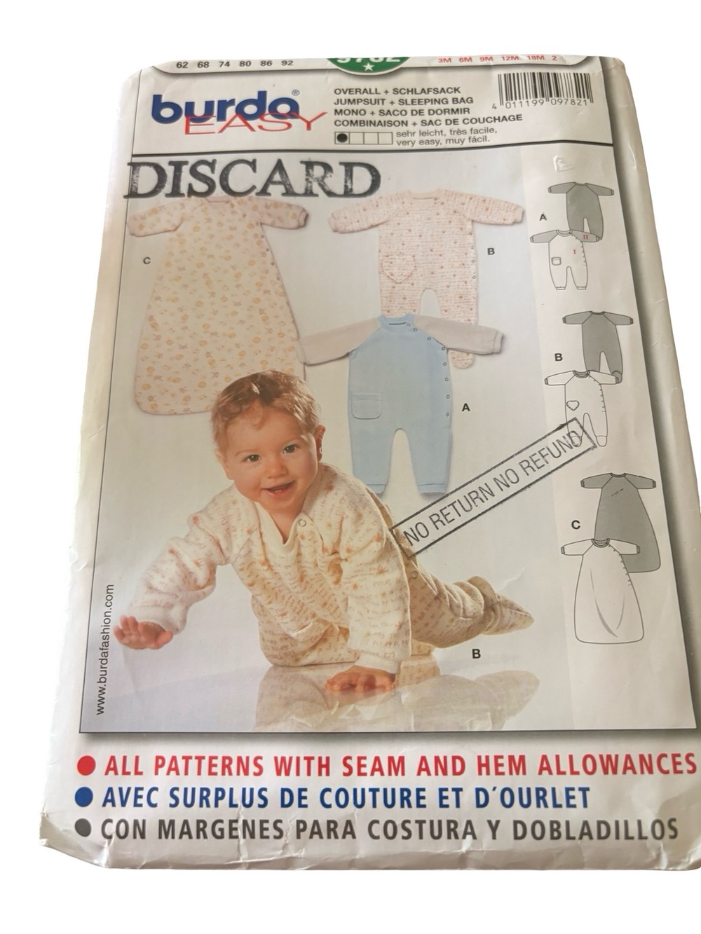 Burda Easy 9782 Baby Sewing Pattern Jumpsuit Sleeper Sleeping bag UNCUT